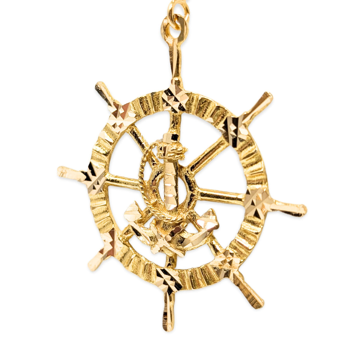 23K Gold Nautical Ship’s Wheel Pendant