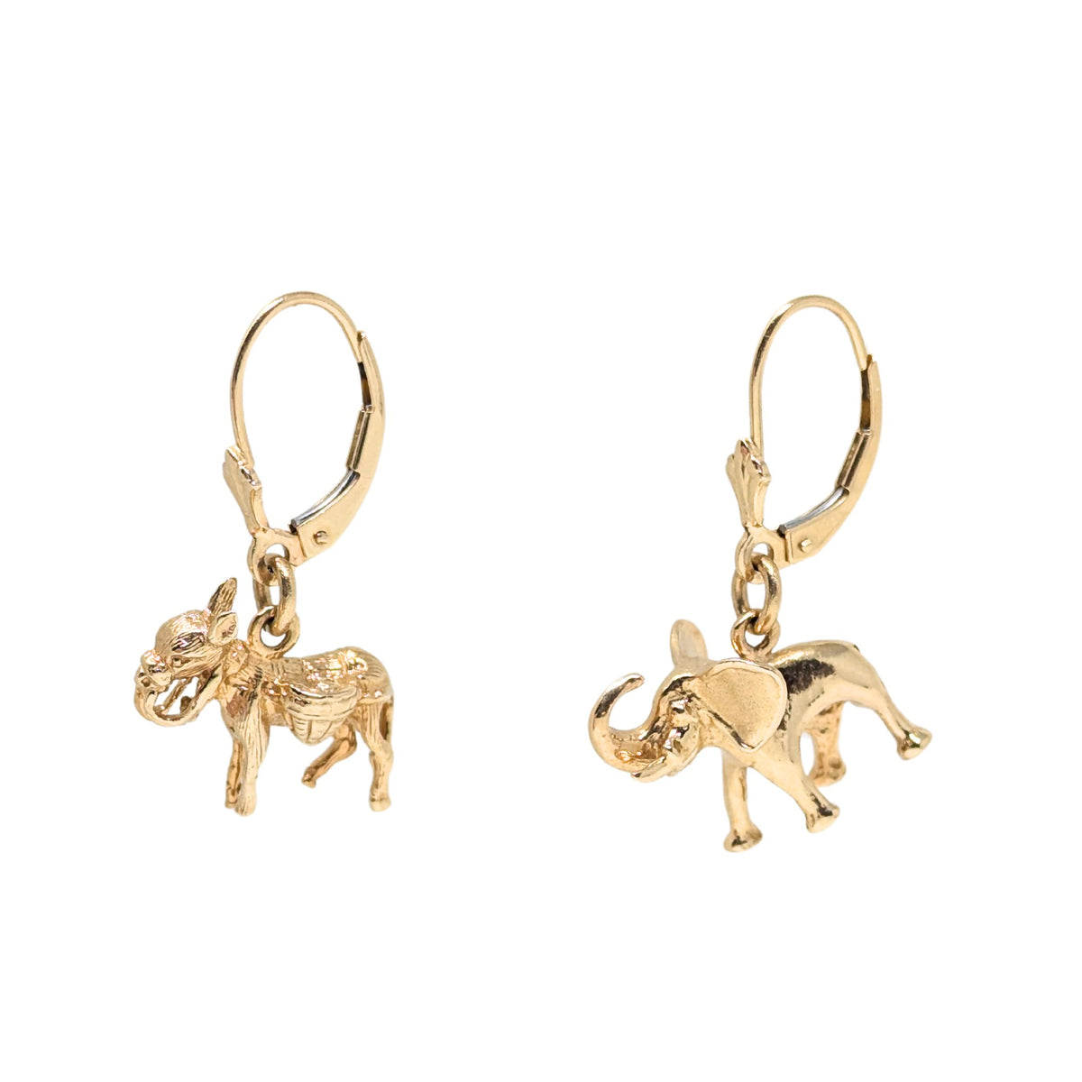 14K Gold Political Party Donkey & Elephant Earrings