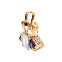 18K Gold Topaz, Amethyst, and Diamond Modern Pendant