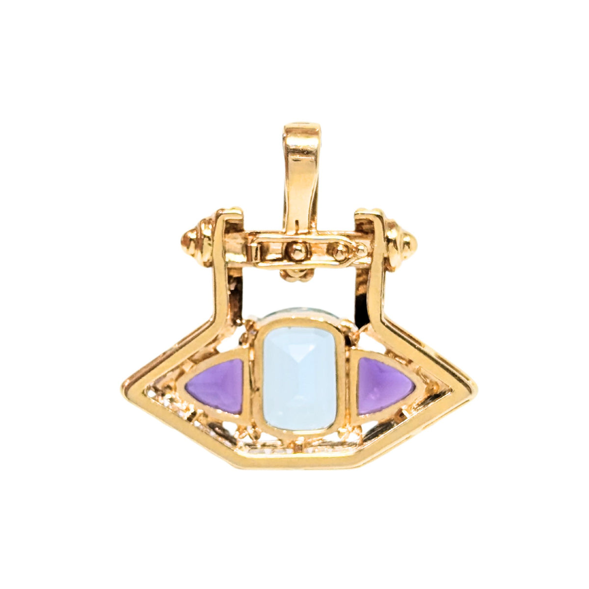 18K Gold Topaz, Amethyst, and Diamond Modern Pendant