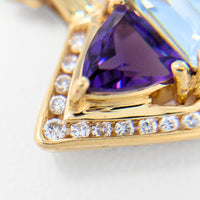 18K Gold Topaz, Amethyst, and Diamond Modern Pendant