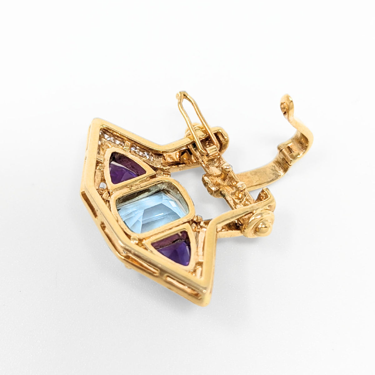 18K Gold Topaz, Amethyst, and Diamond Modern Pendant