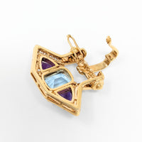 18K Gold Topaz, Amethyst, and Diamond Modern Pendant