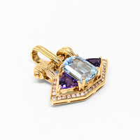 18K Gold Topaz, Amethyst, and Diamond Modern Pendant