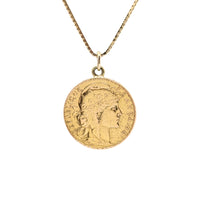 French 20 Franc Gold Coin Necklace on 14K Gold Box Chain