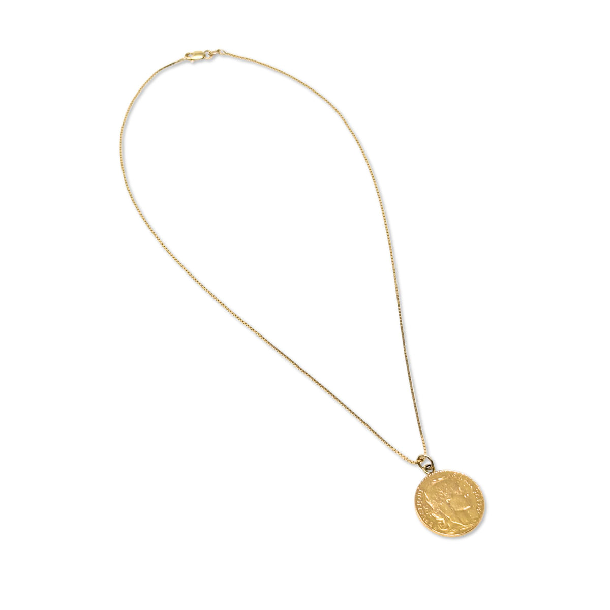 French 20 Franc Gold Coin Necklace on 14K Gold Box Chain