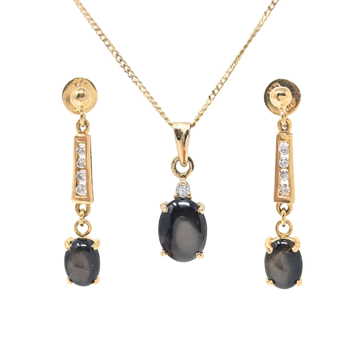 18K Gold Diamond/ Smokey Topaz Necklace & Earrings