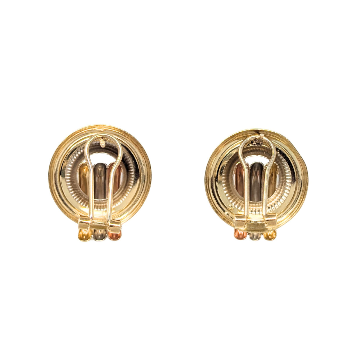 Brev 18K Multi-Tone Gold Button Omega Back Earrings