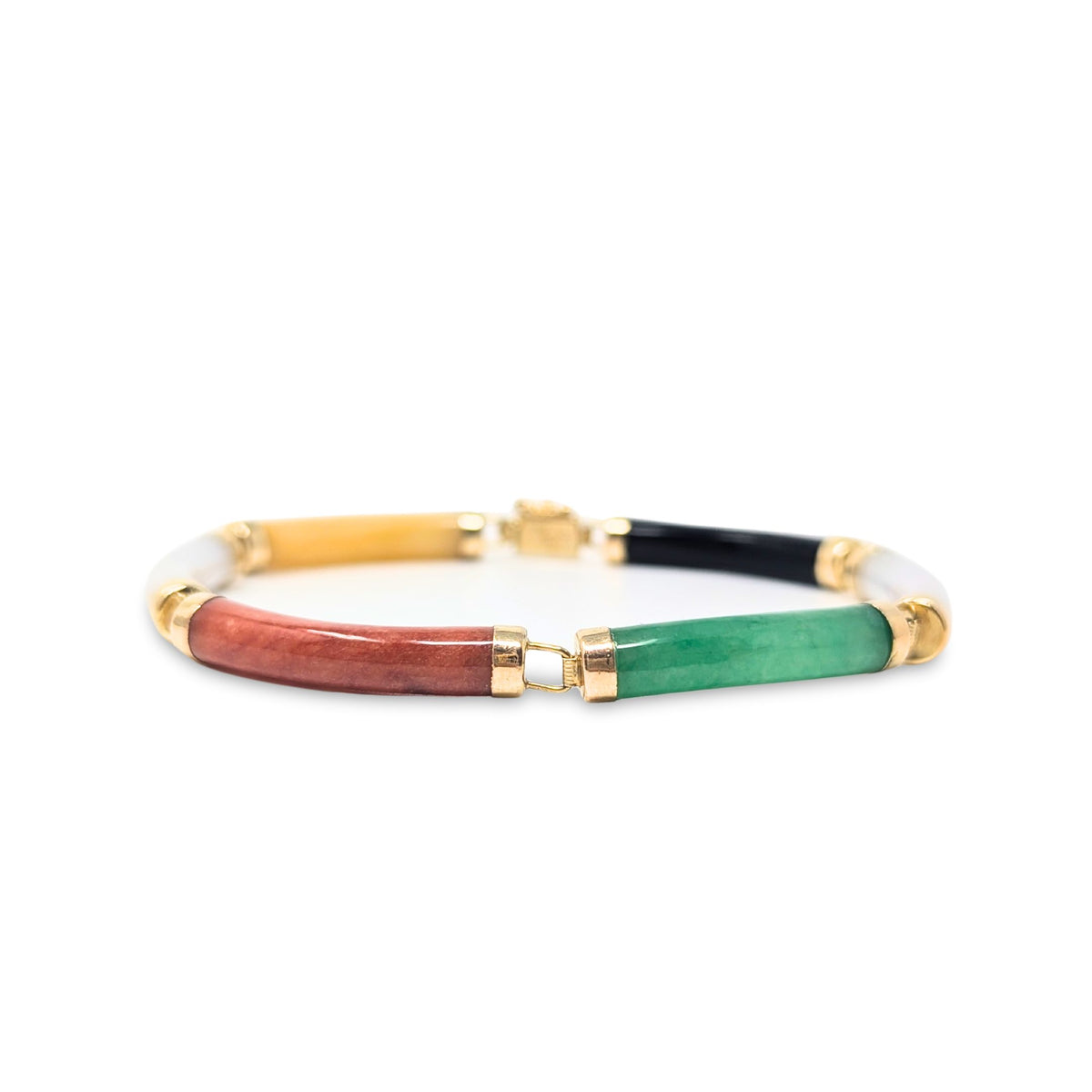 14K Gold Multi-Colored Jade Bar Bracelet (6 3/4”)