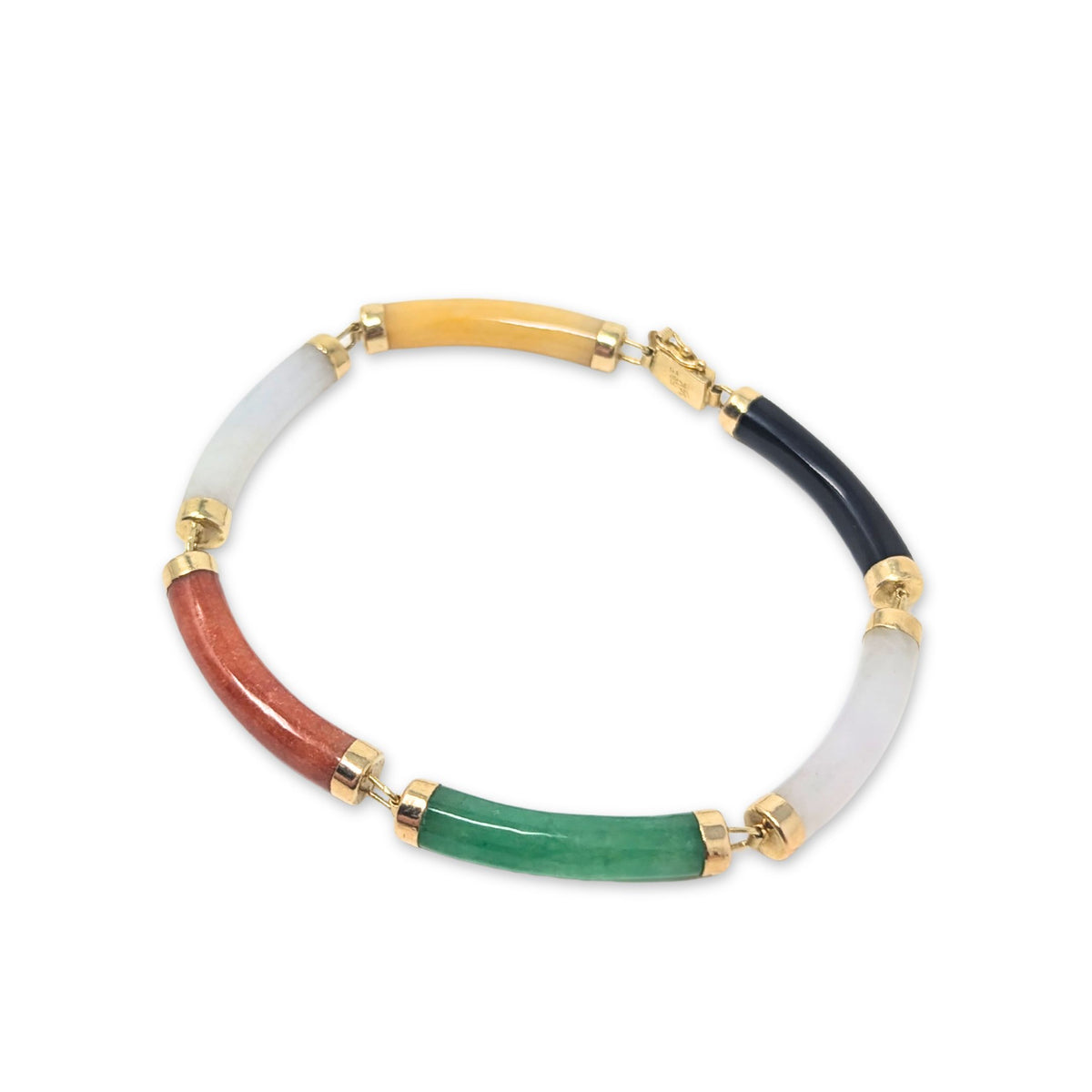 14K Gold Multi-Colored Jade Bar Bracelet (6 3/4”)