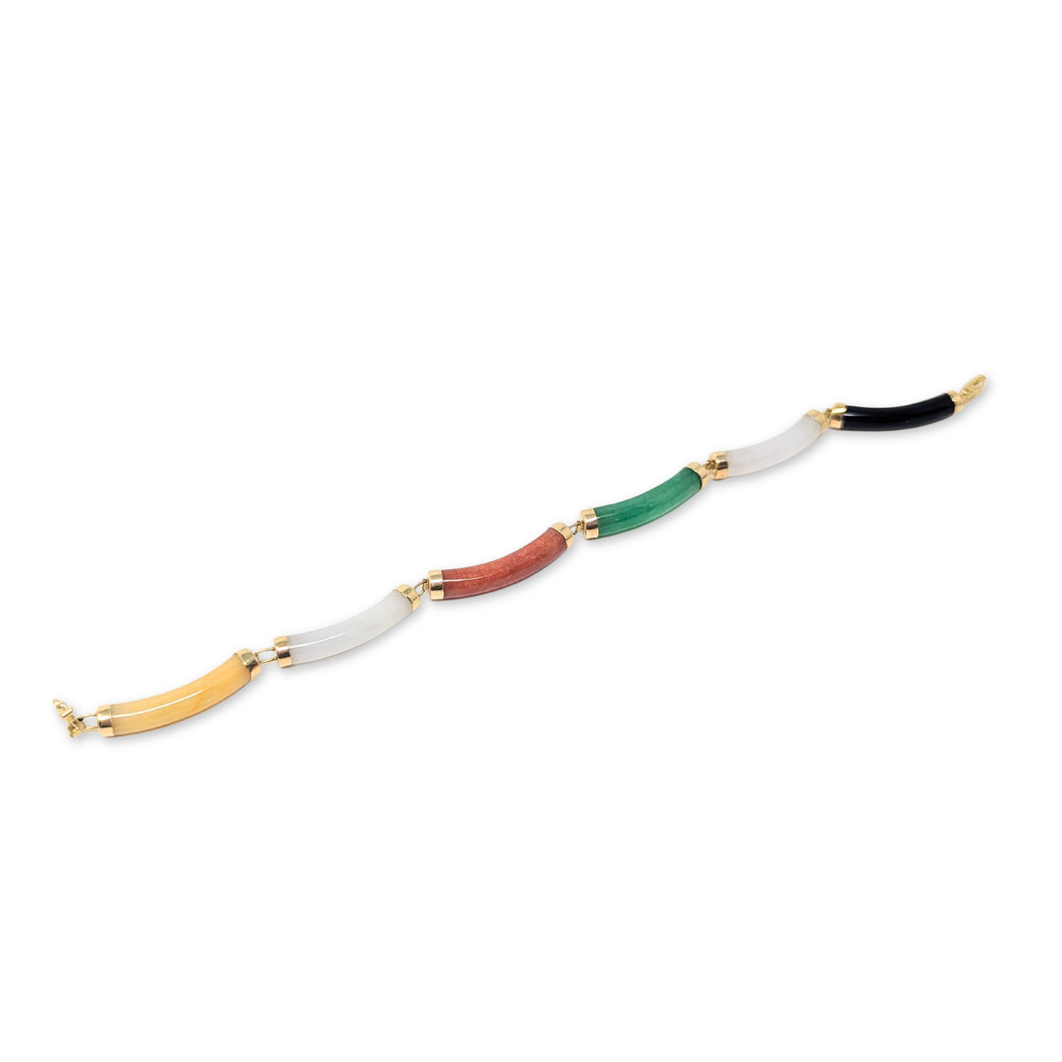 14K Gold Multi-Colored Jade Bar Bracelet (6 3/4”)