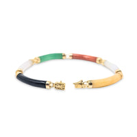 14K Gold Multi-Colored Jade Bar Bracelet (6 3/4”)