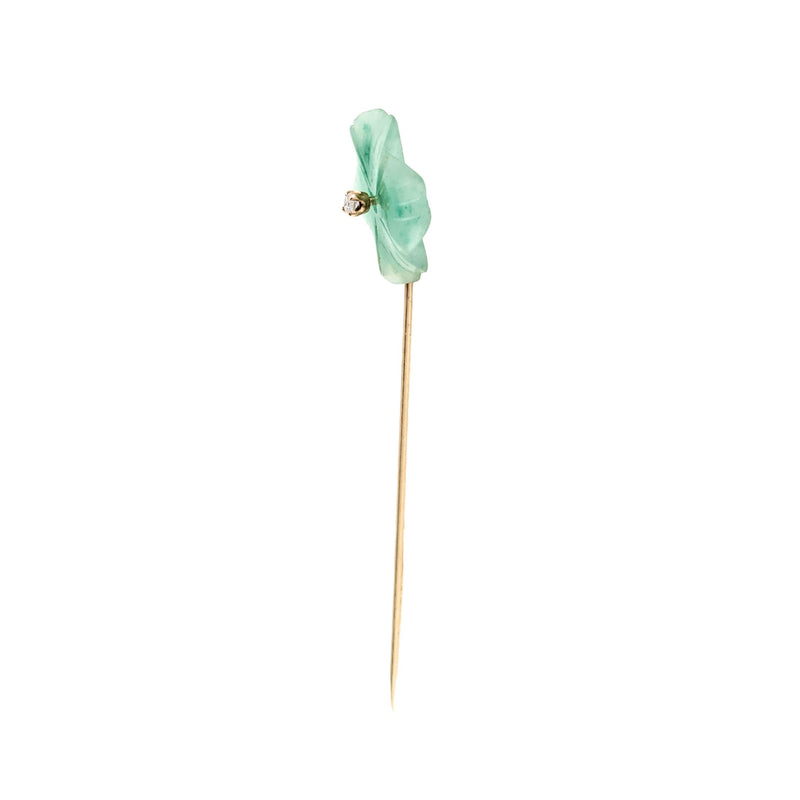 14K Gold Jade & Diamond Stickpin