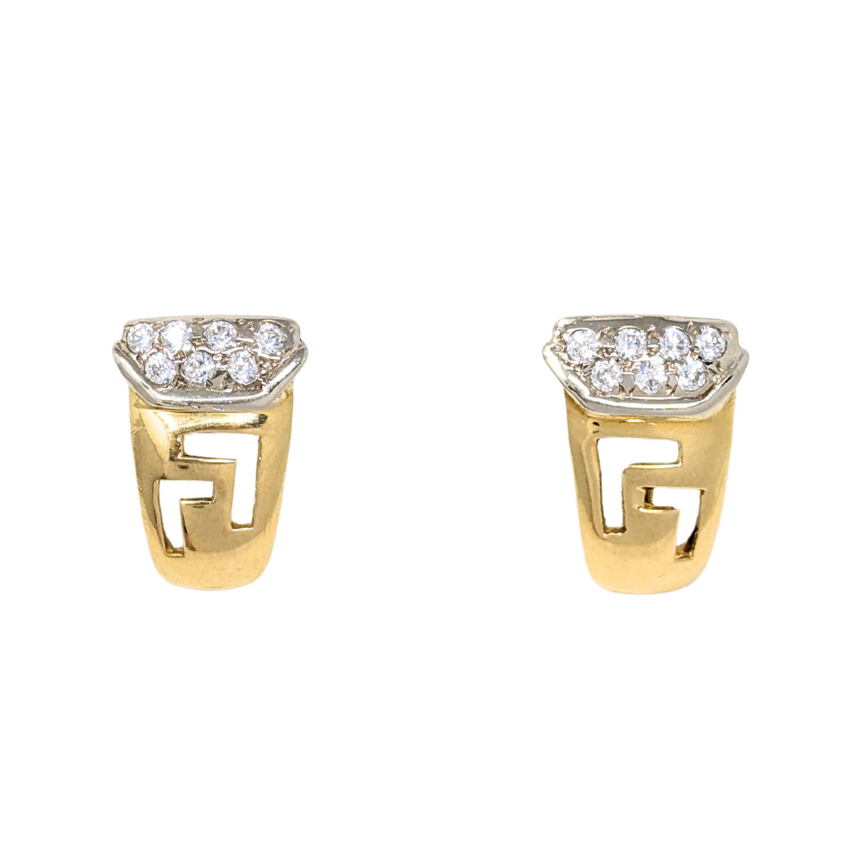 18K Gold 14 Diamond Greek Key Earrings