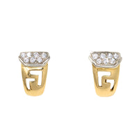 18K Gold 14 Diamond Greek Key Earrings