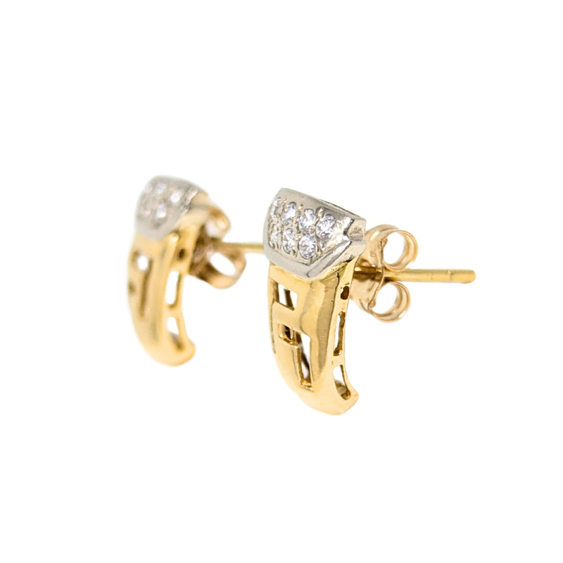 18K Gold 14 Diamond Greek Key Earrings