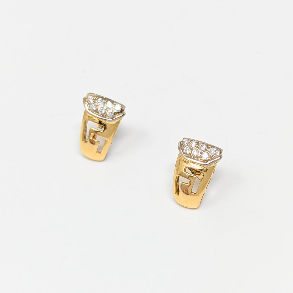 18K Gold 14 Diamond Greek Key Earrings