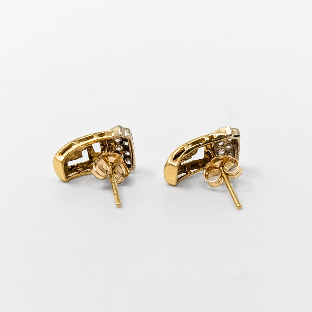 18K Gold 14 Diamond Greek Key Earrings