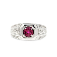 Antique Art Deco 18K White Gold Men's Ruby Ring - Size 11.25