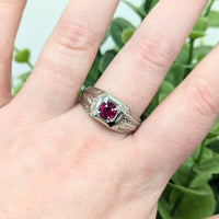 Antique Art Deco 18K White Gold Men's Ruby Ring - Size 11.25