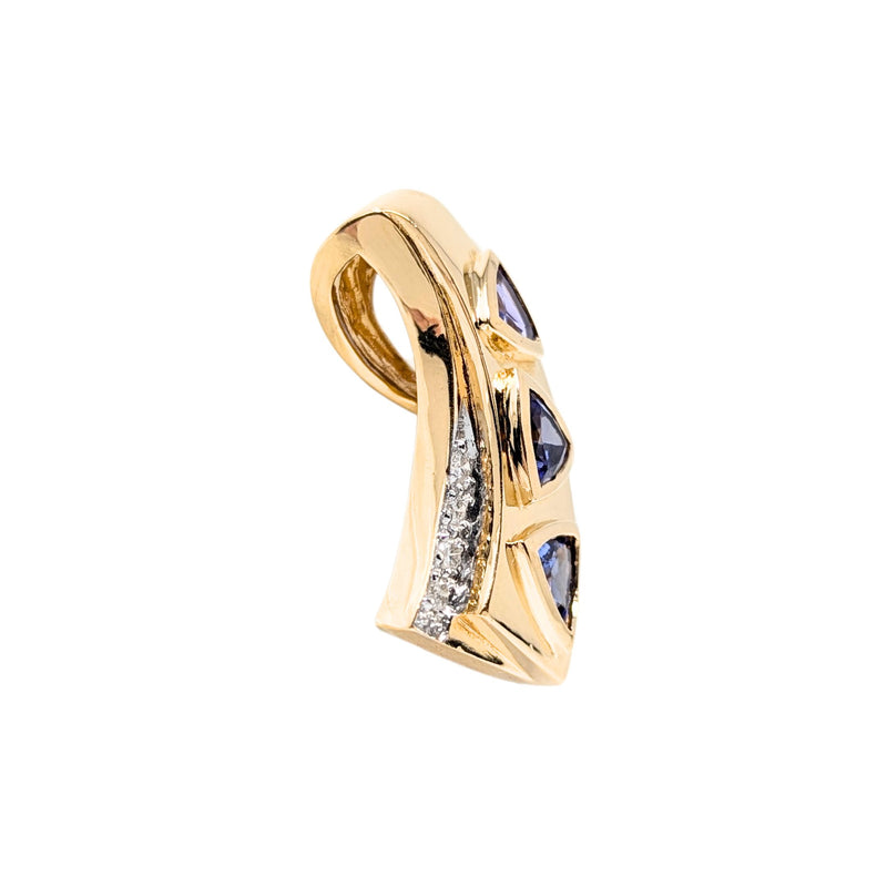 14K Gold Modern Tanzanite & Diamond Slide Pendant