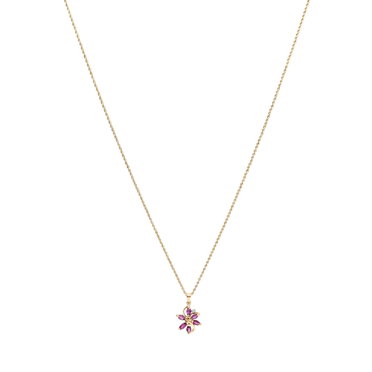 14K Gold Pink Topaz & Diamond Pendant Necklace