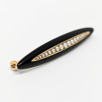 Antique 14K Gold Pearl & Onyx Brooch