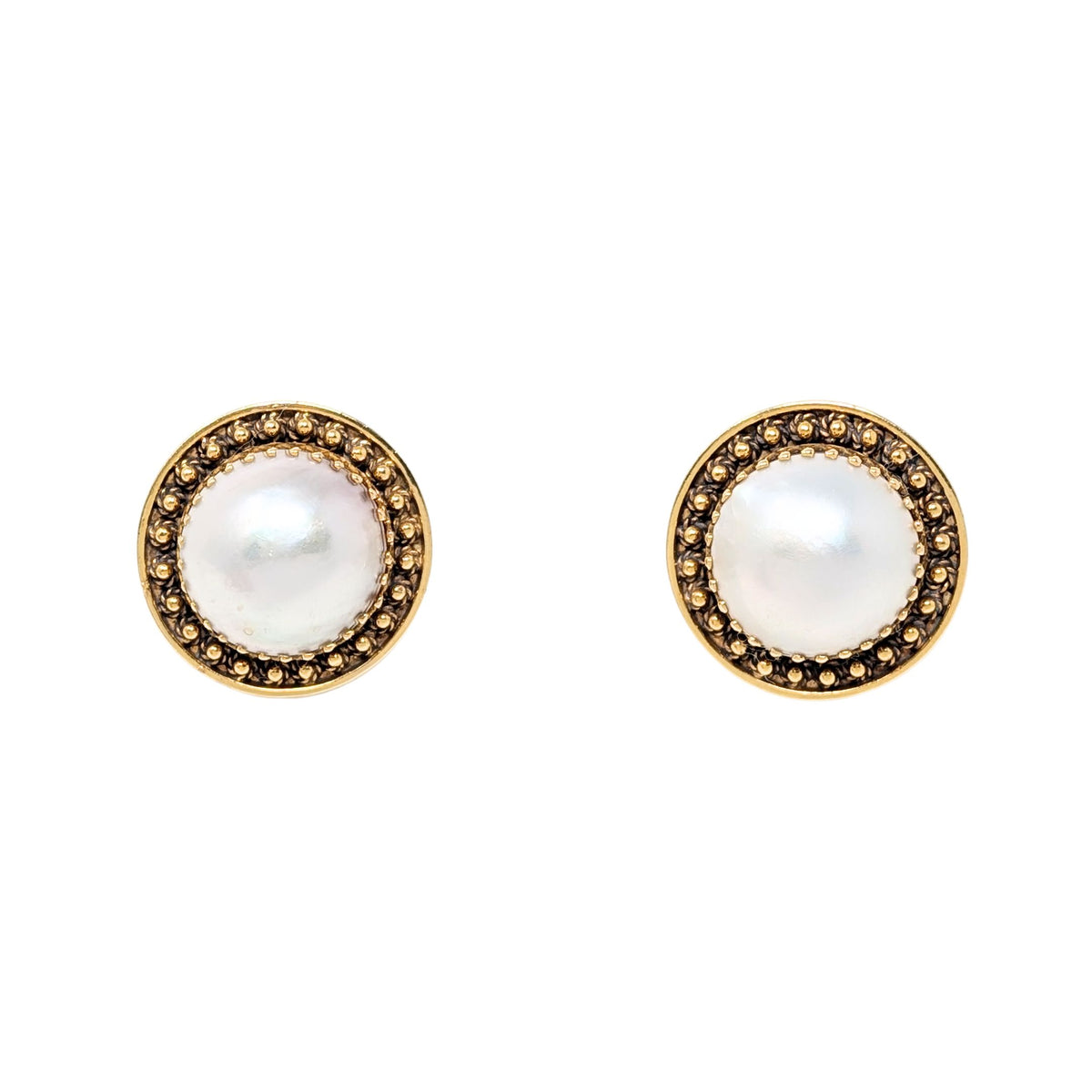 14K Gold Mabe Pearl Button Clip-On Earrings