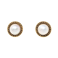 14K Gold Mabe Pearl Button Clip-On Earrings