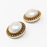 14K Gold Mabe Pearl Button Clip-On Earrings