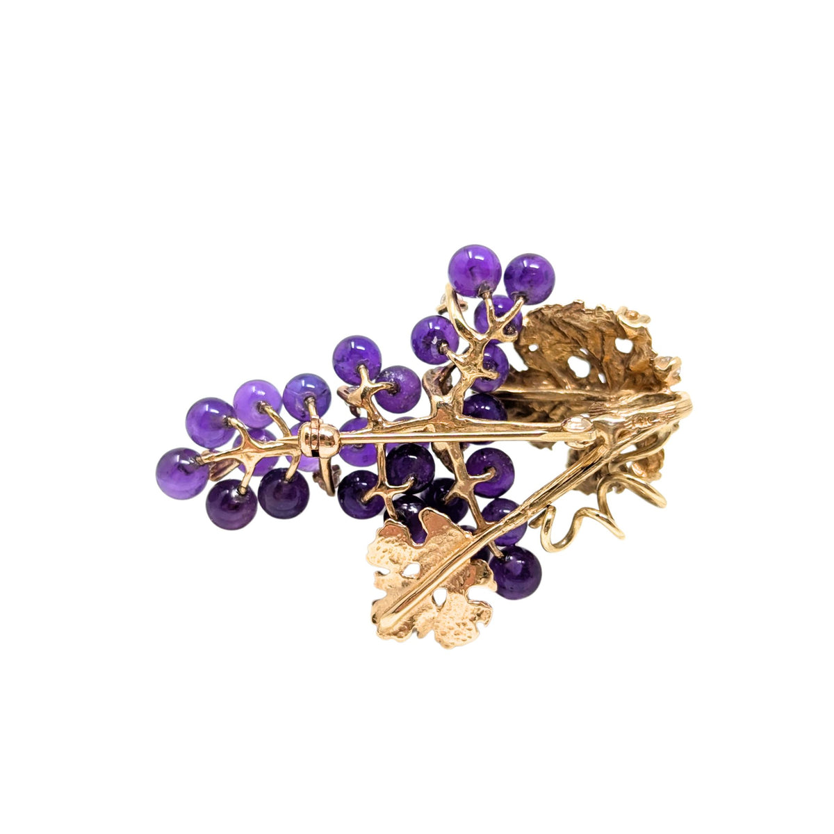 14K Gold Amethyst & Diamond Grapes on Vine Brooch