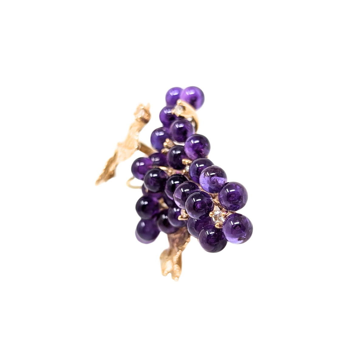 14K Gold Amethyst & Diamond Grapes on Vine Brooch