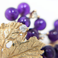 14K Gold Amethyst & Diamond Grapes on Vine Brooch