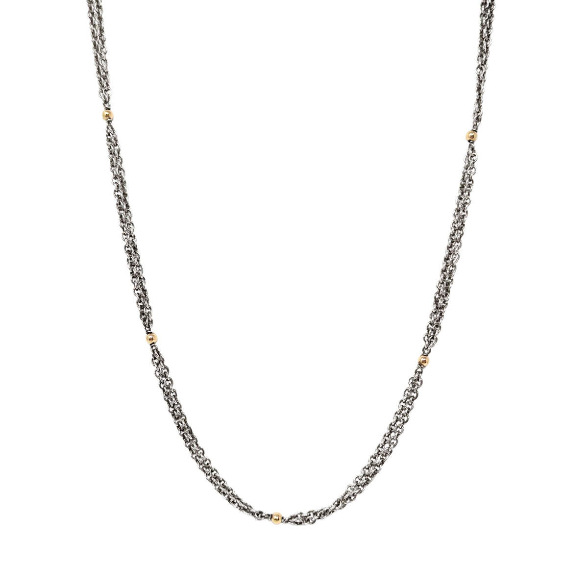 18K Gold/Sterling Silver 24” Double Chain Bead Necklace