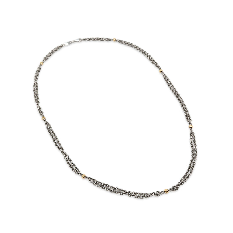 18K Gold/Sterling Silver 24” Double Chain Bead Necklace