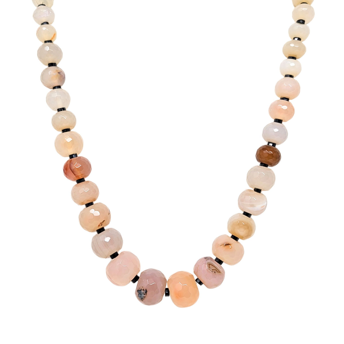 Faceted Agate Bead Necklace W/ Sterling Clasp