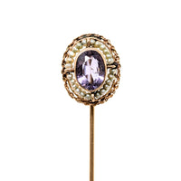 Victorian 10K Gold Amethyst & Seed Pearl Stick Pin