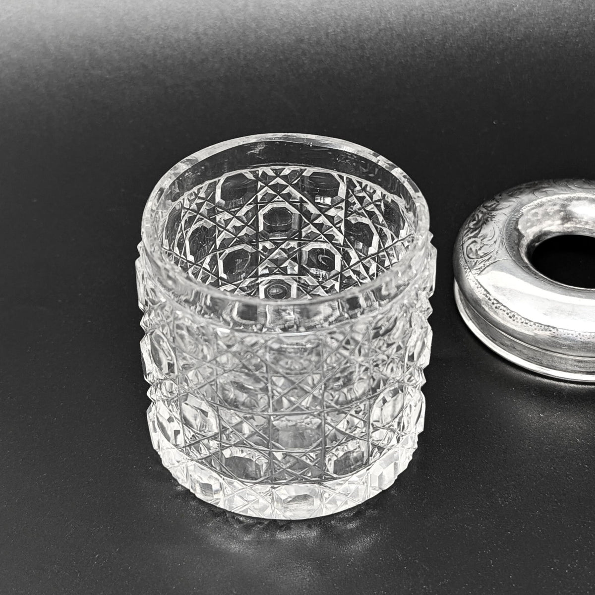 Sterling Silver Lidded Cut Glass Hair Receiver