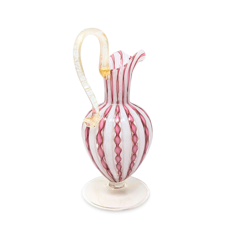 Murano Venetian Zanfirico Latticino Glass Ewer/Pitcher