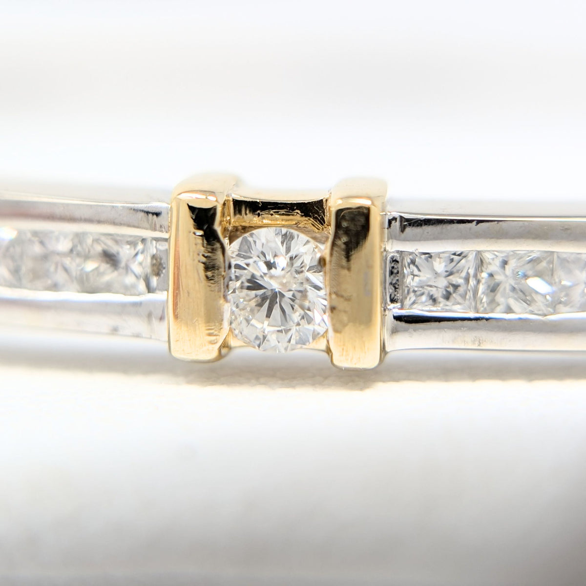 14K Two Tone Gold Diamond Hinged Bangle Bracelet