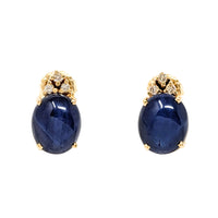 18K Gold Cobalt Blue Star Sapphire & Diamond Earrings