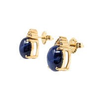 18K Gold Cobalt Blue Star Sapphire & Diamond Earrings