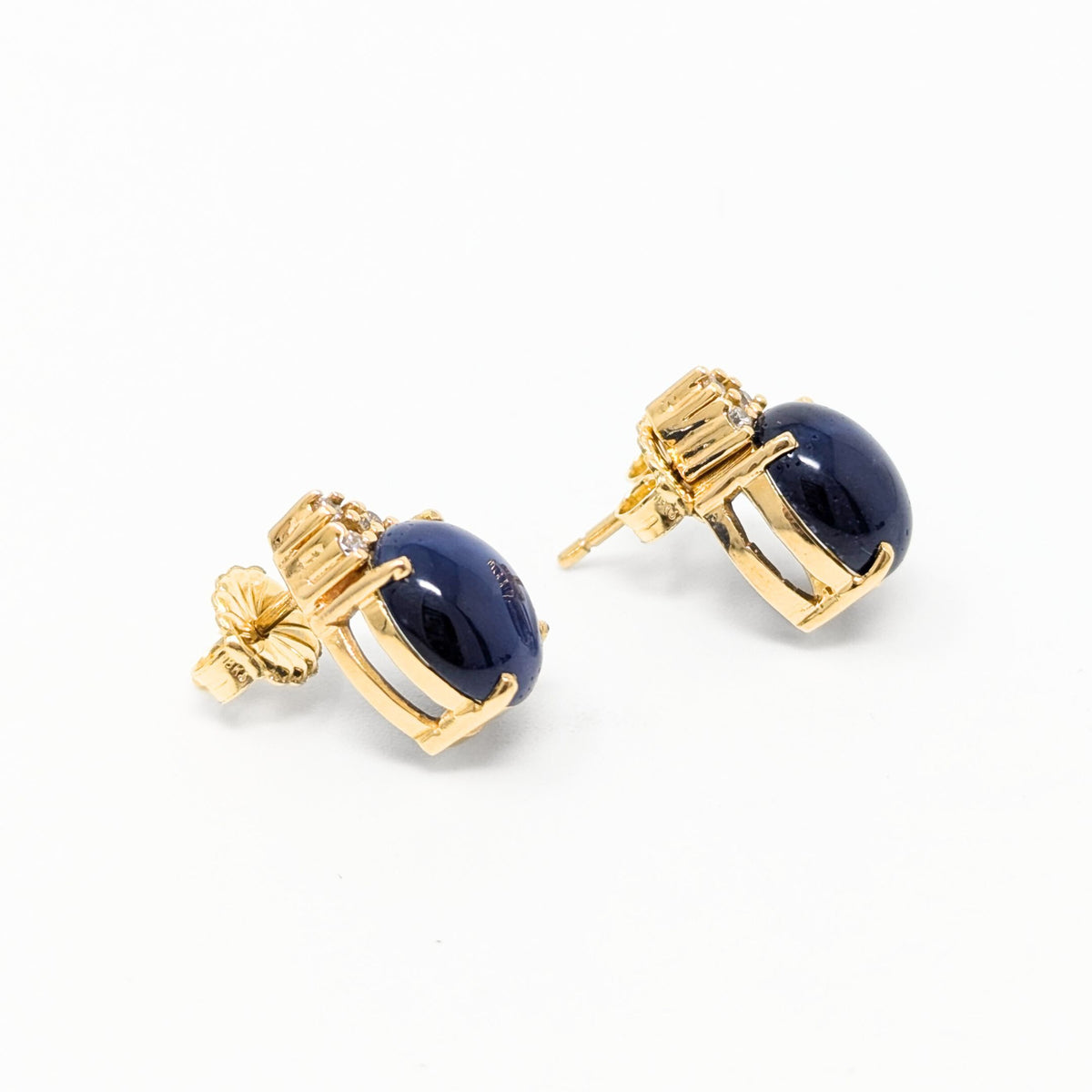 18K Gold Cobalt Blue Star Sapphire & Diamond Earrings