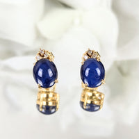 18K Gold Cobalt Blue Star Sapphire & Diamond Earrings