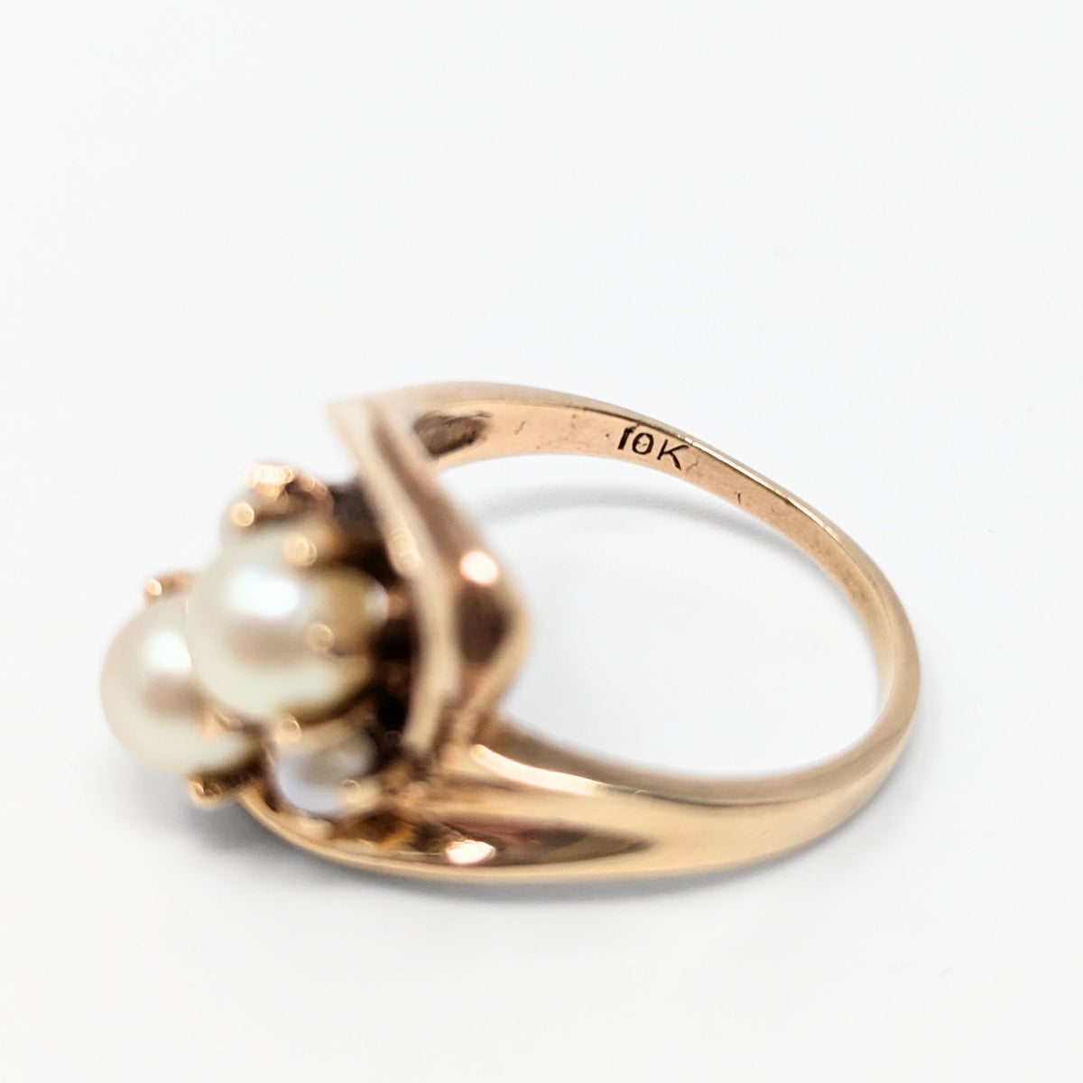 Vintage 10K Rose Gold Pearl Ring - Size 6