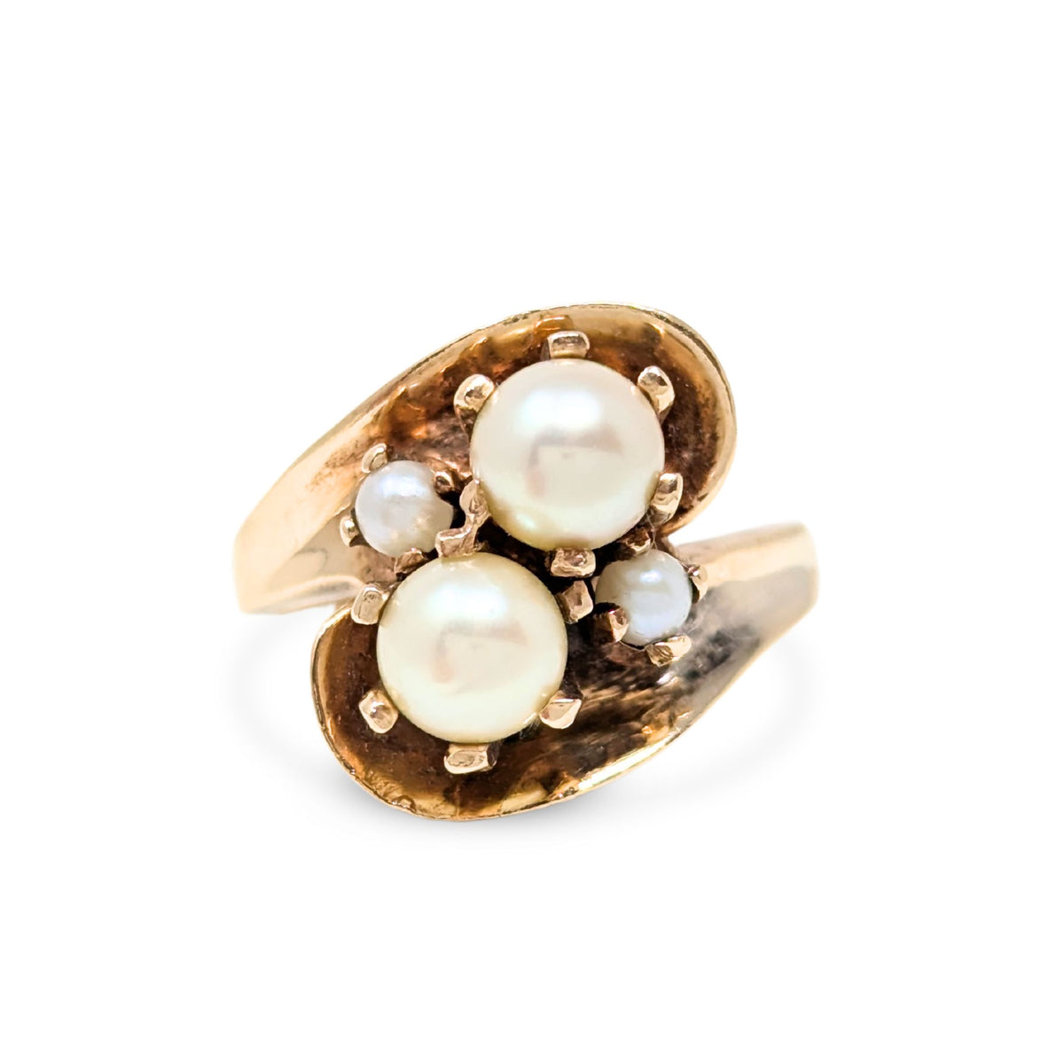 Vintage 10K Rose Gold Pearl Ring - Size 6