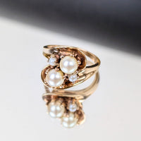 Vintage 10K Rose Gold Pearl Ring - Size 6