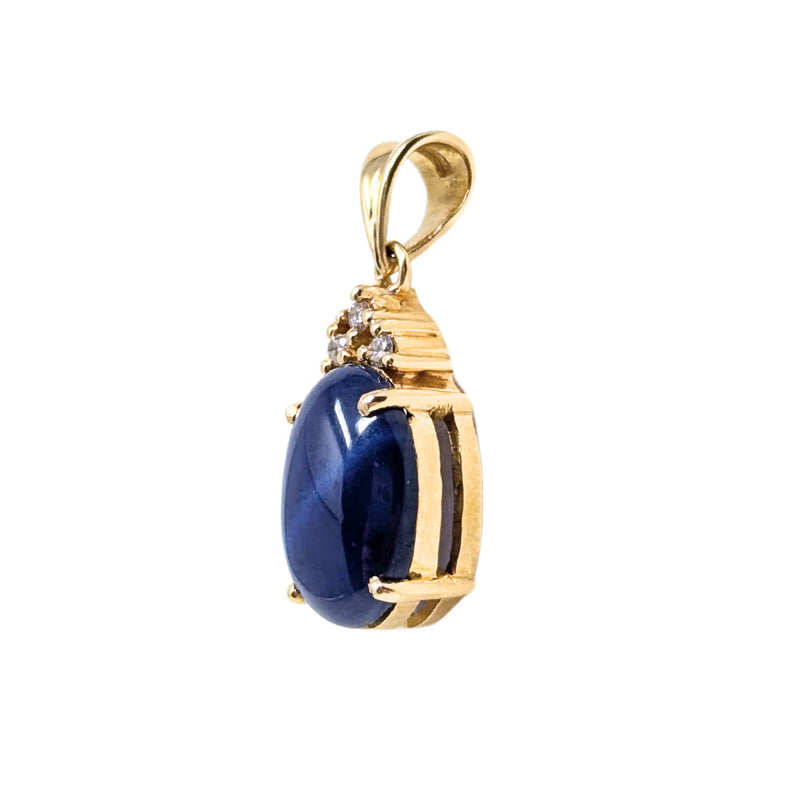 18K Gold Cobalt Blue Star Sapphire & Diamond Pendant