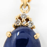 18K Gold Cobalt Blue Star Sapphire & Diamond Pendant