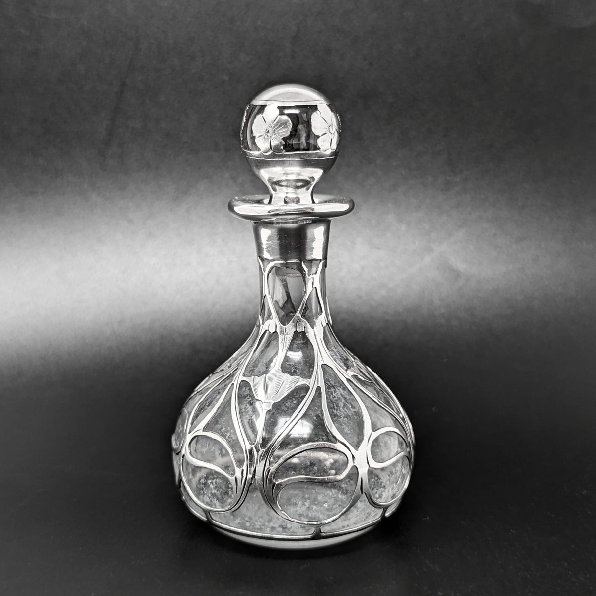 Gorham Art Nouveau Sterling Overlay Perfume Bottle, Monogrammed